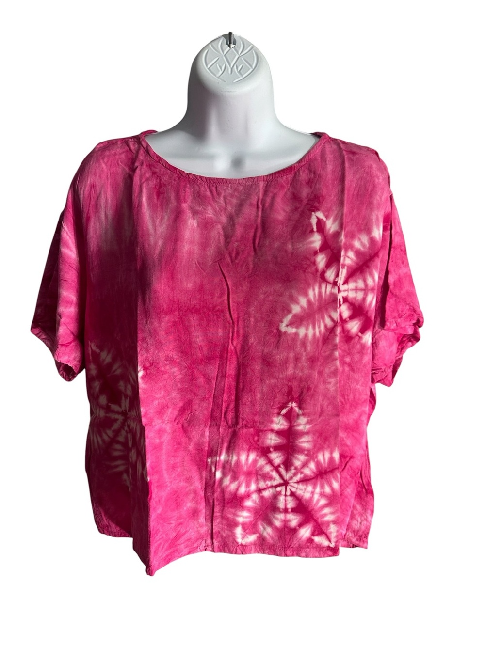 Sacred Threads Bright Pink Tie-Dye Short Sleeve Top. 6221 LG/GY01